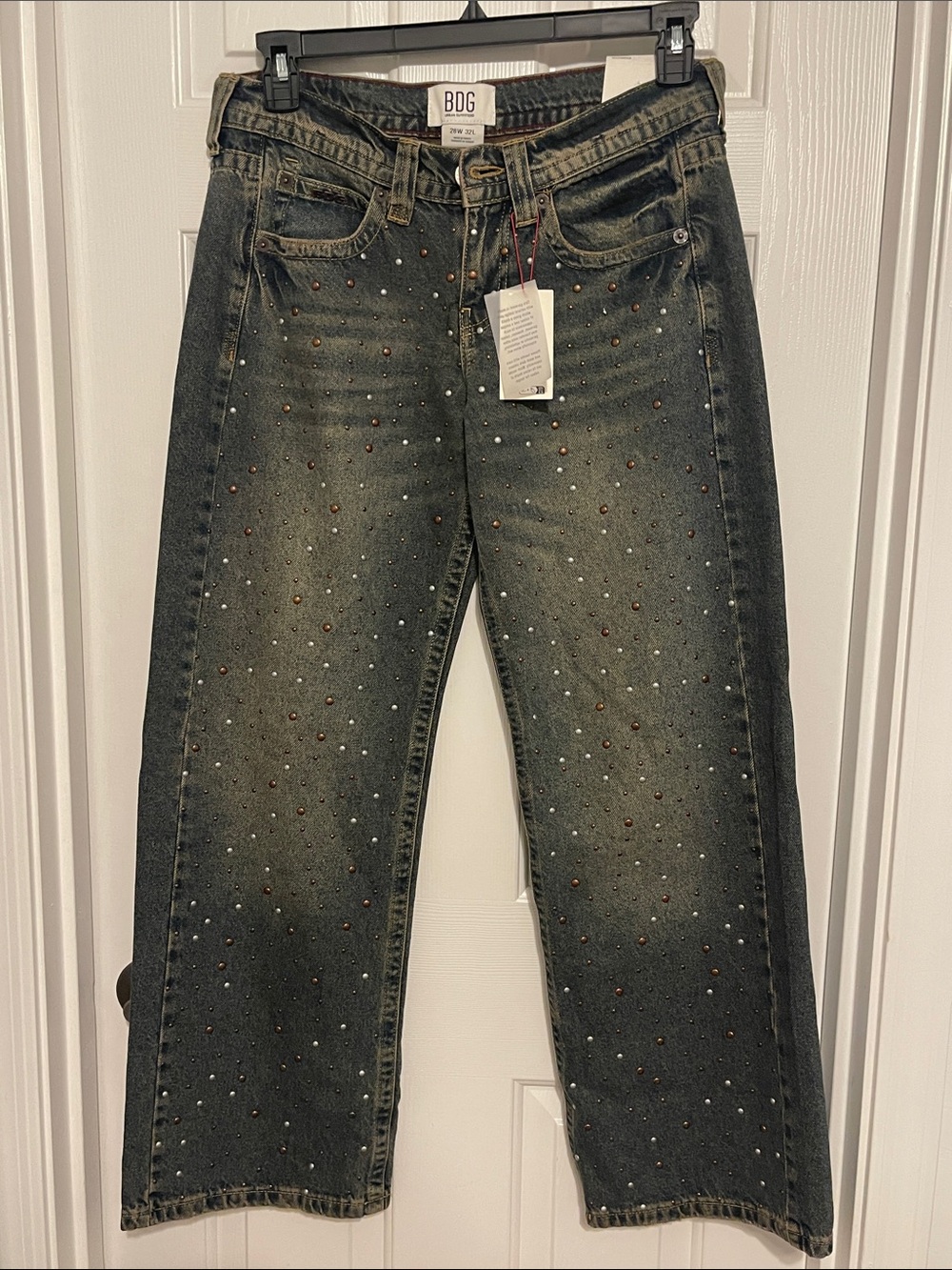 BDG Straight-Leg Jeans with Metallic Studs in Washed Black
